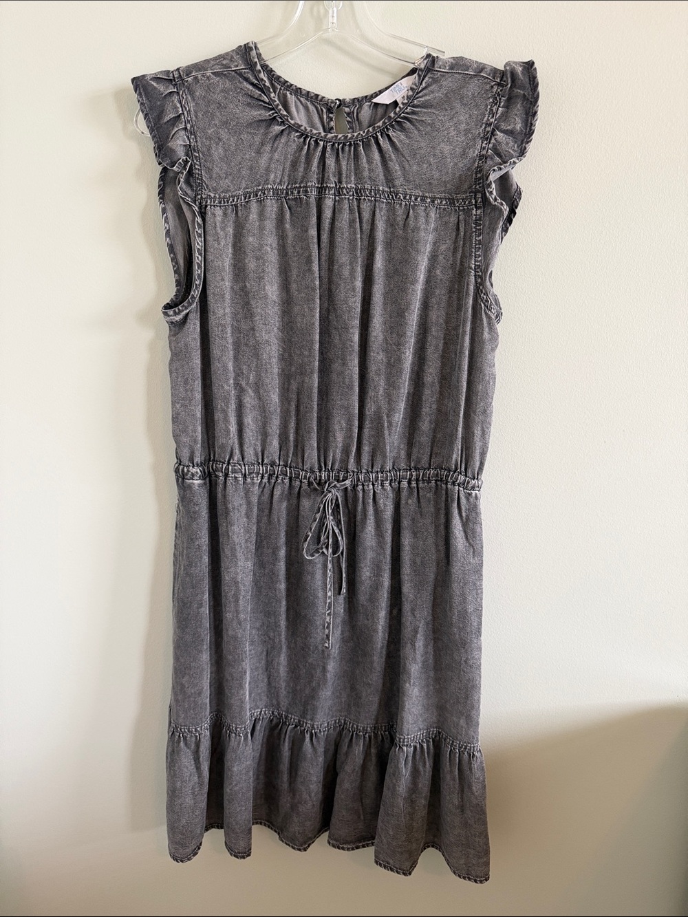 Time and Tru Charcoal Ruffle Sleeve Drawstring Dress